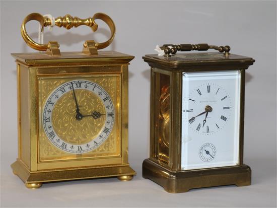 A Matthew Norman carriage timepiece with alarm and a Swiss timepiece 12 & 14cm.